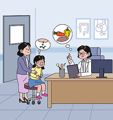 전신 여자 어린이 채소 의자 일러스트 식이요법 서기 앉기 소녀 성인 치료 세명 문 모니터 진료 의사 책상 대장질환 변비 진료실 항문외과 여자만 섬유질 국내일러스트 AI파일 가구 의학 모션 건강 병원 사람 컴퓨터 의료진 질병 파일형식 벡터