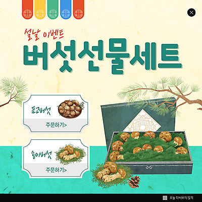 PSD 템플릿 ZIP 웹템플릿 팝업 이벤트팝업 웹팝업 사람없음 상자 설날 노란색 소나무 표고버섯 송이버섯 선물세트 빅팝업 명절선물 이미지템플릿 나무 명절 컬러 선물 버섯 파일형식