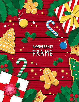 크리스마스 일러스트 프레임 사람없음 빨간색 선물상자 크리스마스트리 쿠키 진저맨 크리스마스장식지팡이 호랑가시나무열매 진저쿠키 국내일러스트 AI파일 기념일 열매 컬러 크리스마스장식 디저트 선물 상자 파일형식 벡터