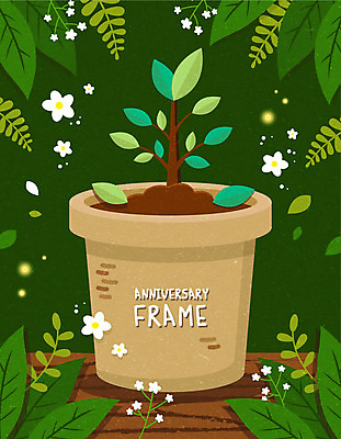 꽃 화분 잎 일러스트 나뭇잎 프레임 사람없음 초록색 식목일 묘목 국내일러스트 AI파일 나무 식물 기념일 컬러 파일형식 벡터
