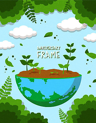 식물 구름 지구 일러스트 나뭇잎 프레임 사람없음 초록색 흙 식목일 국내일러스트 AI파일 자연요소 기념일 컬러 잎 파일형식 벡터