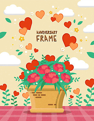 일러스트 프레임 사람없음 노란색 하트 어버이날 스승의날 카네이션 꽃바구니 국내일러스트 AI파일 모양 기념일 꽃 컬러 바구니 파일형식 벡터