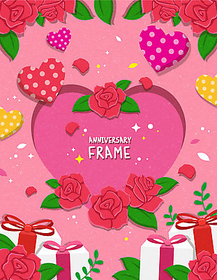 분홍색 일러스트 프레임 사람없음 선물상자 장미 하트 로즈데이 성년의날 국내일러스트 AI파일 모양 기념일 꽃 컬러 데이이벤트 선물 상자 파일형식 벡터