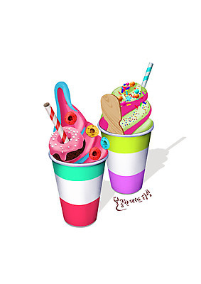 PSD 일러스트 아이스크림 디저트 빨대 글자캘리그라피 사람없음 종이컵 스프링클 국내일러스트 음식 캘리그라피 장식 컵 일회용 파일형식
