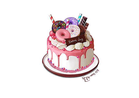 PSD 일러스트 디저트 빨대 글자캘리그라피 사람없음 케이크 초콜릿 도넛 생크림 스프링클 국내일러스트 음식 캘리그라피 장식 크림 파일형식