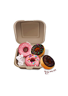 PSD 일러스트 디저트 글자캘리그라피 사람없음 도넛 종이상자 포장용기 스프링클 국내일러스트 음식 캘리그라피 장식 상자 포장재료 파일형식