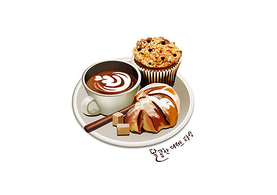 PSD 접시 빵 일러스트 디저트 사람없음 숟가락 머그컵 컵케이크 라떼 라떼아트 브레드 국내일러스트 식기 커피 음식 수저 컵 케이크 그림 파일형식