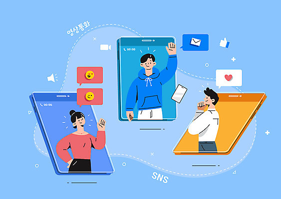 여자 남자 말풍선 일러스트 모바일 상반신 성인 세명 스마트폰 손인사 메신저 문자메시지 화상통화 성인만 비대면서비스 언택트 온택트 랜선라이프 국내일러스트 AI파일 라이프스타일 사람 핸드폰 스마트기기 인사 메시지 서비스 통화 파일형식 벡터