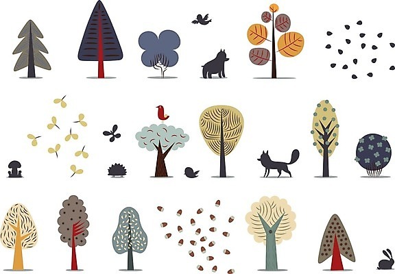 EPS 해외이미지 나무 나비 여러마리 일러스트 조류 사람없음 토끼 강아지 여우 도토리 고슴도치 해외202004 해외202105 해외일러스트 식물 동물 다수 곤충 포유류 반려동물 견과류 개 파일형식 벡터