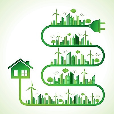 EPS 해외이미지 나무 지구 일러스트 주택 사람없음 초록색 재활용 에너지 그린에너지 에코 친환경 해외202004 해외일러스트 식물 컬러 건물 환경 파일형식 벡터