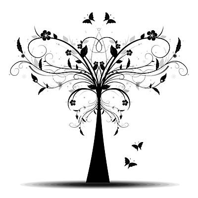 EPS 해외이미지 나무 식물 꽃 실루엣 나비 잎 일러스트 사람없음 검은색 해외202004 해외202105 해외일러스트 컬러 곤충 촬영기법 파일형식 벡터