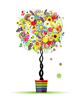 EPS 해외이미지 나무 화분 일러스트 여름꽃 사람없음 만개 해외202004 해외202105 해외일러스트 식물 꽃 파일형식 벡터 여름_계절