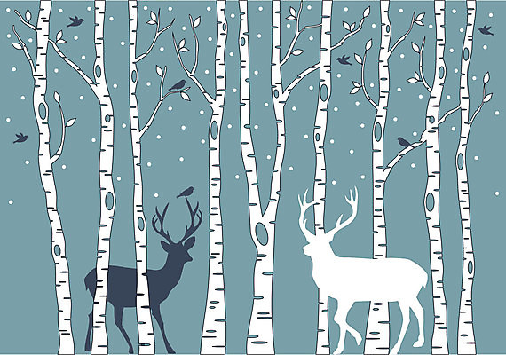 EPS 해외이미지 나무 실루엣 잎 크리스마스 겨울 일러스트 조류 사슴 뿔 사람없음 검은색 눈송이 숲 자작나무 순록 폭설 해외202004 해외202105 해외일러스트 식물 동물 계절 기념일 컬러 포유류 눈_날씨 촬영기법 자연재해 파일형식 벡터