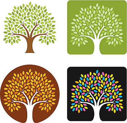 EPS 해외이미지 나무 일러스트 나뭇잎 여러그루 사람없음 세트 사각형 원형 해외202004 해외202105 해외일러스트 도형 식물 다수 잎 파일형식 벡터