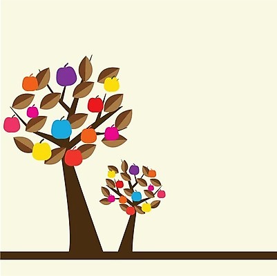 EPS 해외이미지 일러스트 사람없음 가을 사과 사과나무 두그루 해외202004 해외202105 해외일러스트 나무 계절 2 과일 파일형식 벡터