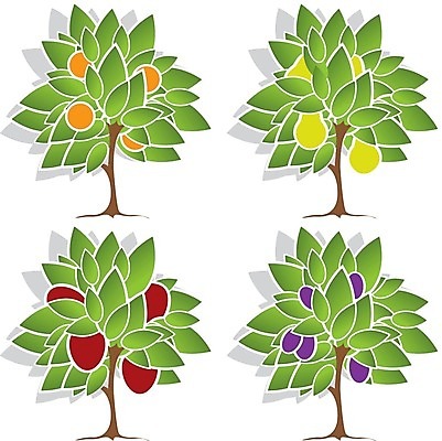 EPS 해외이미지 나무 오렌지 일러스트 여러그루 사람없음 배 사과 과일나무 서양자두 해외202004 해외202105 해외일러스트 식물 다수 과일 파일형식 벡터