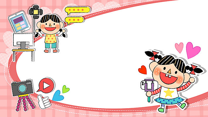 전신 여자 어린이 분홍색 말풍선 일러스트 조명 프레임 서기 들기 소녀 두명 스마트폰 컴퓨터 태블릿 카메라 하트 장래희망 셀카봉 소녀만 유튜버 국내일러스트 AI파일 모양 컬러 모션 사람 전자제품 핸드폰 스마트기기 여자만 어린이만 파일형식 벡터 크리에이터