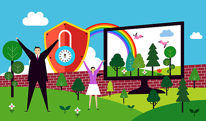 전신 나무 구름 여자 남자 꽃 벽 무지개 일러스트 조류 하늘 벽돌 잔디 초원 성인 두명 컴퓨터 새싹 모니터 만세 방패 개인정보 방화벽 정보보호 성인만 정보보호의날 국내일러스트 AI파일 자연요소 식물 동물 모션 사람 전자제품 정보 보호 파일형식 벡터 법정기념일