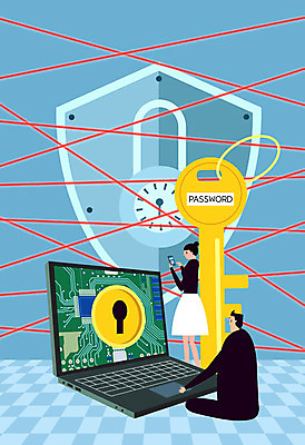 전신 여자 남자 일러스트 열쇠 자물쇠 서기 들기 앉기 성인 두명 노트북 스마트폰 컴퓨터 암호 방패 개인정보 방화벽 정보보호 집적회로 성인만 정보보호의날 국내일러스트 AI파일 모션 사람 전자제품 핸드폰 스마트기기 정보 회로판 보호 파일형식 벡터 법정기념일