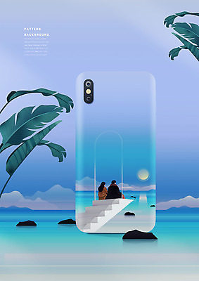 PSD 식물 편집이미지 커플 여자 남자 바다 하늘색 백그라운드 앉기 상반신 성인 해변 두명 스마트폰 계단 패턴백그라운드 성인만 이미지편집 패턴 관계 모션 사람 파란색 핸드폰 스마트기기 파일형식