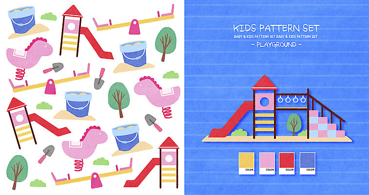 PSD 나무 패턴 일러스트 사람없음 파란색 모래사장 줄무늬 패턴백그라운드 목마 미끄럼틀 놀이터 모종삽 양동이 시소 아기자기 국내일러스트 식물 바다 컬러 백그라운드 컨셉 무늬 놀이 놀이기구 삽 파일형식