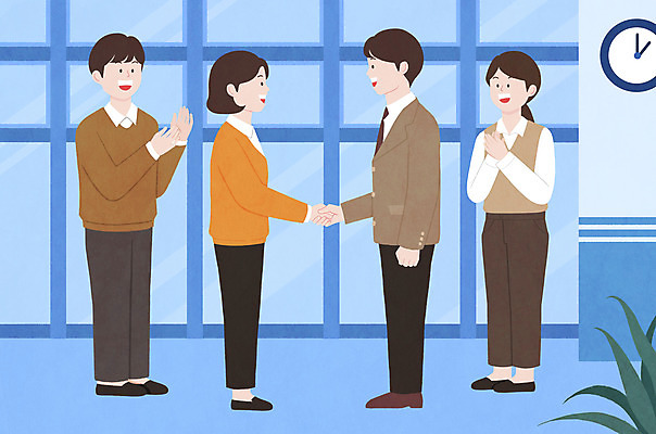 전신 PSD 여자 남자 일러스트 비즈니스 창문 악수 서기 여러명 성인 직장인 비즈니스맨 비즈니스우먼 박수 성인만 국내일러스트 직업 다수 모션 사람 손짓 파일형식