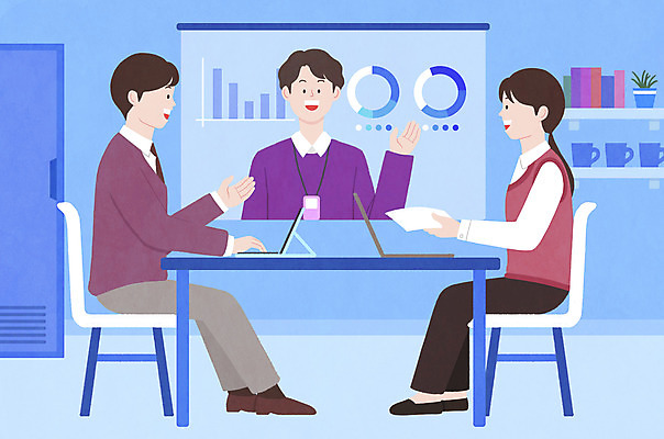 전신 PSD 여자 남자 일러스트 회의 모바일 상반신 성인 세명 노트북 태블릿 비즈니스맨 비즈니스우먼 회의실 화상통화 성인만 언택트 온택트 랜선라이프 국내일러스트 라이프스타일 비즈니스 사람 전자제품 스마트기기 직장인 통화 파일형식