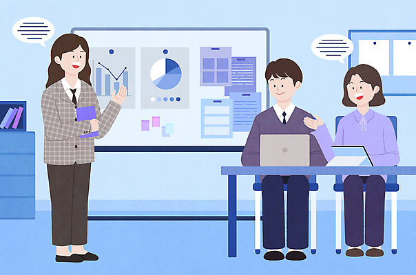 전신 PSD 여자 남자 일러스트 회의 서기 들기 앉기 성인 세명 파란색 노트북 태블릿 칠판 비즈니스맨 비즈니스우먼 발표 회의실 문서 성인만 국내일러스트 컬러 비즈니스 모션 사람 전자제품 스마트기기 직장인 파일형식