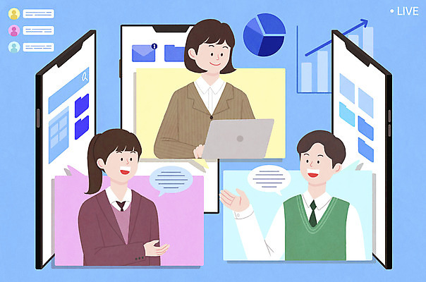 PSD 여자 남자 말풍선 일러스트 비즈니스 회의 모바일 그래프 상반신 성인 세명 노트북 스마트폰 비즈니스맨 비즈니스우먼 재택근무 화상통화 성인만 언택트 온택트 랜선라이프 국내일러스트 라이프스타일 사람 전자제품 핸드폰 스마트기기 직장인 통화 파일형식