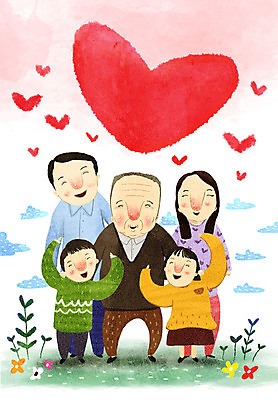 전신 PSD 여자 할아버지 노년 남자 행복 어린이 일러스트 가족 손자 손녀 서기 미소 소녀 소년 여러명 성인 손들기 하트 노인복지 국내일러스트 모양 감정 다수 관계 모션 표정 사람 복지 손주 파일형식