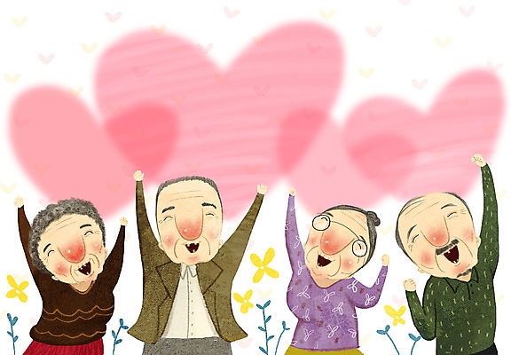 PSD 여자 할아버지 노년 남자 꽃 행복 할머니 일러스트 여러명 상반신 파이팅 만세 하트 노인복지 노인만 국내일러스트 모양 식물 감정 다수 모션 사람 성인 복지 성인만 파일형식