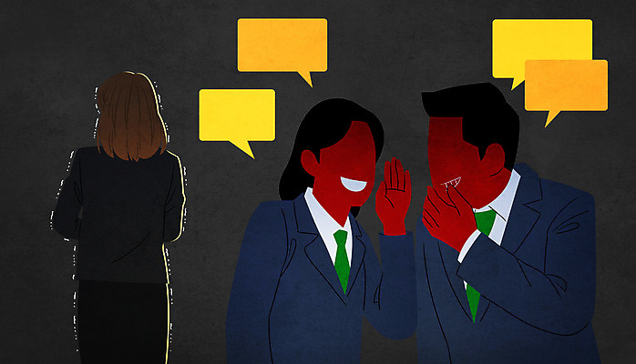 PSD 학생 여자 남자 교복 말풍선 일러스트 청소년 고등학생 상반신 성인 세명 교사 무서움 비웃음 떨림 뒷담화 국내일러스트 직업 옷 감정 모션 표정 사람 험담 파일형식