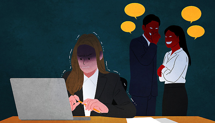 PSD 여자 남자 말풍선 일러스트 회사 직장 상반신 성인 세명 노트북 직장인 무서움 동료 비웃음 떨림 뒷담화 따돌림 성인만 국내일러스트 직업 감정 비즈니스 관계 모션 표정 사람 전자제품 왕따 험담 파일형식