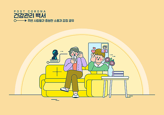 전신 PSD 여자 노년 남자 할머니 어린이 일러스트 탁자 모바일 손자 들기 앉기 소년 두명 스마트폰 소파 노란색 건강관리 다리꼬기 사회이슈 손인사 손하트 영상통화 코로나바이러스 코로나블루 포스트코로나 언택트 온택트 위드코로나 국내일러스트 컬러 가구 컨셉 의자 모션 건강 관리 사람 손짓 성인 핸드폰 스마트기기 인사 바이러스 손주 통화 신조어 파일형식