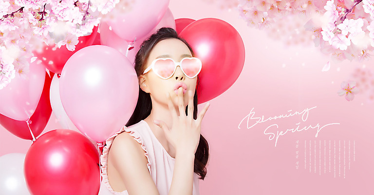 PSD 편집이미지 여자 분홍색 봄꽃 한명 손짓 상반신 20대 성인 타이포그라피 선글라스 봄 한국인 풍선 봄여행 의료성형뷰티 성인여자한명만 이미지편집 문자 1 계절 꽃 안경 컬러 여행 모션 사람 동양인 청년 여자한명만 성인여자만 파일형식