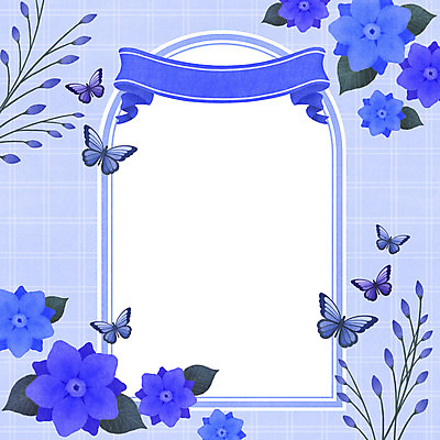 PSD 꽃잎 꽃 나비 일러스트 프레임 사람없음 장식 파란색 꽃봉오리 체크무늬 국내일러스트 식물 컬러 곤충 무늬 파일형식