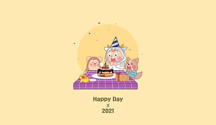 전신 캐릭터 남자 어린이 동물캐릭터 일러스트 병아리 한명 소년 친구 선물상자 노란색 케이크 원숭이 축하 생일파티 생일 소 너구리 생일상 소년한명만 2021년 신축년 국내일러스트 일러캐릭터 AI파일 동물 1 기념일 컬러 컨셉 포유류 관계 조류 디저트 선물 사람 상자 연도 남자한명만 소년만 파일형식 벡터