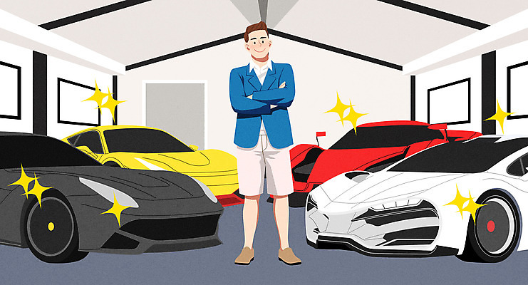 전신 PSD 남자 일러스트 자동차 한명 서기 성인 팔짱 수집 스포츠카 외제차 수집가 차고 성인남자한명만 소유 국내일러스트 직업 1 육상교통 모션 사람 남자한명만 성인남자만 파일형식