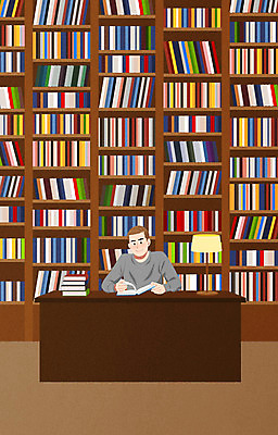 PSD 남자 일러스트 책장 한명 앉기 상반신 성인 책 독서 갈색 스탠드 잡기 서재 수집 책상 수집가 성인남자한명만 소유 국내일러스트 직업 1 컬러 가구 모션 조명 사람 남자한명만 성인남자만 파일형식