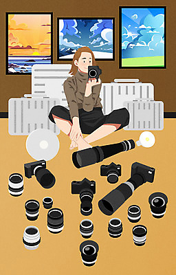 전신 PSD 여자 액자 일러스트 한명 들기 앉기 성인 갈색 카메라 수집 카메라렌즈 수집가 카메라가방 성인여자한명만 소유 국내일러스트 직업 1 컬러 가방 모션 사람 전자제품 여자한명만 성인여자만 파일형식