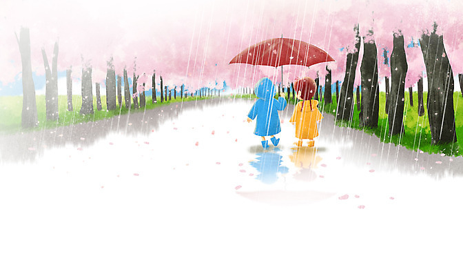 전신 PSD 여자 남자 어린이 일러스트 우산 장화 들기 소녀 소년 두명 걷기 맑음 봄풍경 봄 벚꽃 봄비 벚나무 우비 어린이만 국내일러스트 나무 옷 계절 꽃 신발 모션 날씨 사람 풍경 비_날씨 파일형식