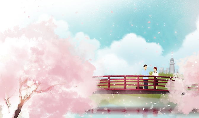 전신 PSD 구름 커플 여자 남자 데이트 일러스트 하늘 서기 성인 두명 건물 강 탑 맑음 봄풍경 봄 벚꽃 벚나무 가교 성인만 국내일러스트 자연요소 나무 건축물 계절 꽃 관계 모션 날씨 사람 풍경 파일형식