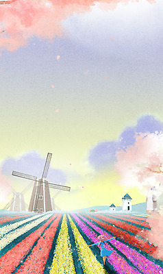 전신 PSD 구름 여자 어린이 밭 일러스트 하늘 한명 서기 소녀 맑음 봄풍경 봄 풍차 튤립 소녀한명만 국내일러스트 자연요소 1 계절 꽃 농업 모션 날씨 사람 풍경 여자한명만 소녀만 파일형식