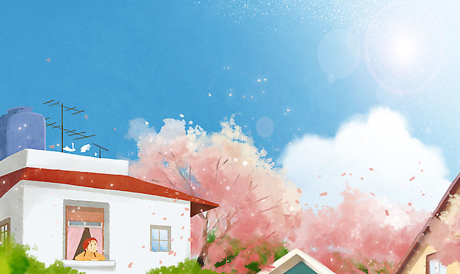 PSD 나무 구름 여자 어린이 일러스트 창문 하늘 지붕 주택 한명 소녀 상반신 맑음 봄풍경 봄 소녀한명만 국내일러스트 자연요소 식물 1 계절 날씨 사람 풍경 건물 여자한명만 소녀만 파일형식