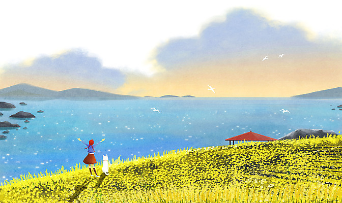 전신 PSD 구름 한마리 여자 어린이 바다 일러스트 팔벌리기 한명 서기 소녀 맑음 봄풍경 봄 개 유채 유채밭 소녀한명만 국내일러스트 자연요소 1 계절 꽃 밭 포유류 모션 날씨 사람 풍경 여자한명만 소녀만 파일형식