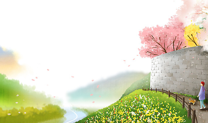 전신 PSD 나무 한마리 여자 꽃 어린이 일러스트 돌담 한명 소녀 초록색 걷기 맑음 봄풍경 봄 산책 산책로 강아지 소녀한명만 국내일러스트 식물 1 계절 길 컬러 모션 날씨 휴식 사람 풍경 담장 반려동물 돌_바위 개 여자한명만 소녀만 파일형식