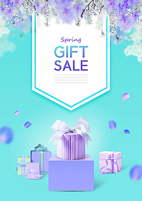 PSD 편집이미지 꽃잎 꽃 하늘색 타이포그라피 사람없음 선물상자 세일 봄 낙화 이미지편집 식물 문자 계절 선물 파란색 상자 파일형식