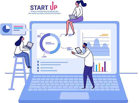 전신 여자 남자 하늘색 일러스트 회사 회의 그래프 서기 들기 앉기 성인 세명 노트북 업무 직장인 비즈니스맨 비즈니스우먼 창업 성인만 국내일러스트 AI파일 직업 비즈니스 모션 사람 파란색 전자제품 작업 자영업 파일형식 벡터