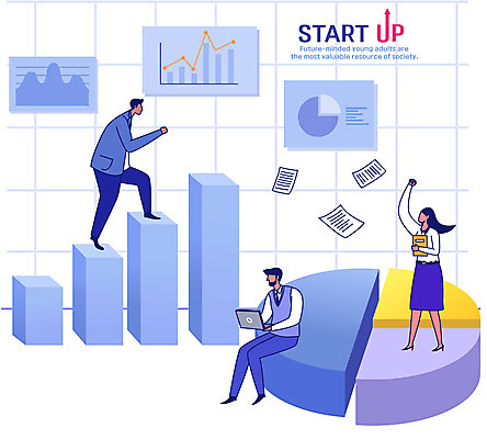 전신 여자 남자 일러스트 회사 회의 그래프 들기 앉기 성인 세명 노트북 파이팅 업무 직장인 비즈니스맨 비즈니스우먼 문서 오르기 창업 성인만 국내일러스트 AI파일 직업 비즈니스 모션 사람 전자제품 작업 자영업 파일형식 벡터