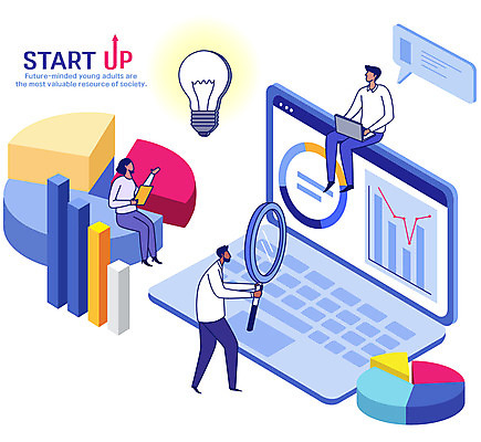 전신 여자 남자 말풍선 일러스트 회사 전구 돋보기 회의 그래프 아이디어 들기 앉기 성인 세명 파란색 노트북 업무 직장인 비즈니스맨 비즈니스우먼 문서 창업 성인만 국내일러스트 AI파일 직업 컬러 컨셉 비즈니스 모션 사람 전자제품 작업 자영업 파일형식 벡터